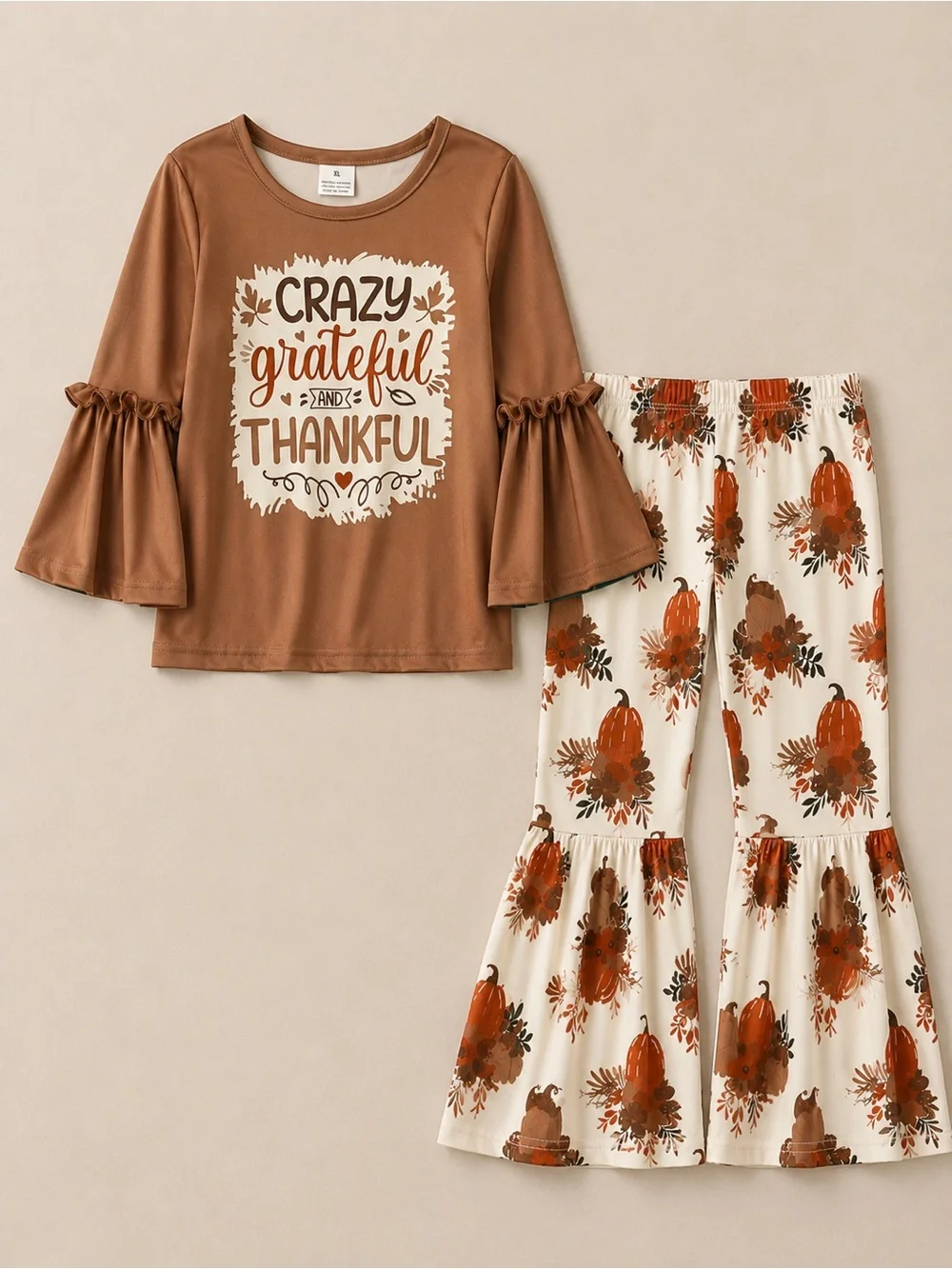Rylee Faith 🍂 Crazy Grateful & Thankful Pumpkin Bell Bottom Outfit 6T-XL